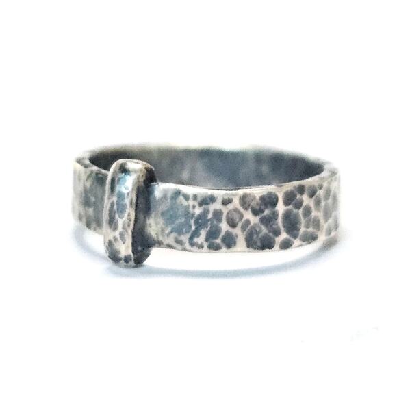 Hand-Forged Sterling Silver Hammered Ring, Size 5.75, 1/4" - Picture 2 of 4